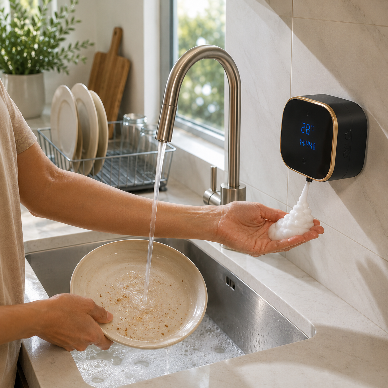 Dispensador de Sabão Automático com Relógio Digital