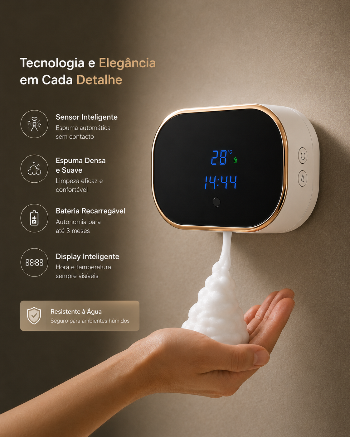 Dispensador de Sabão Automático com Relógio Digital